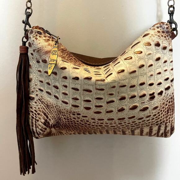 Canoe Leather Reversible Crossbody Bag | Tassel, Croc Print, Chain Strap NWOT - Picture 2 of 11